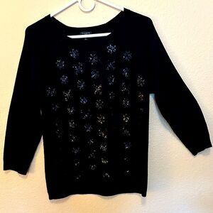 Talbots Black Sweater with Sequined Snowflake Details